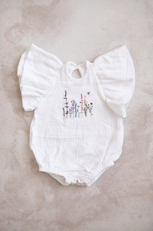 Little Swan Romper(only)- Wildflowers embroidery