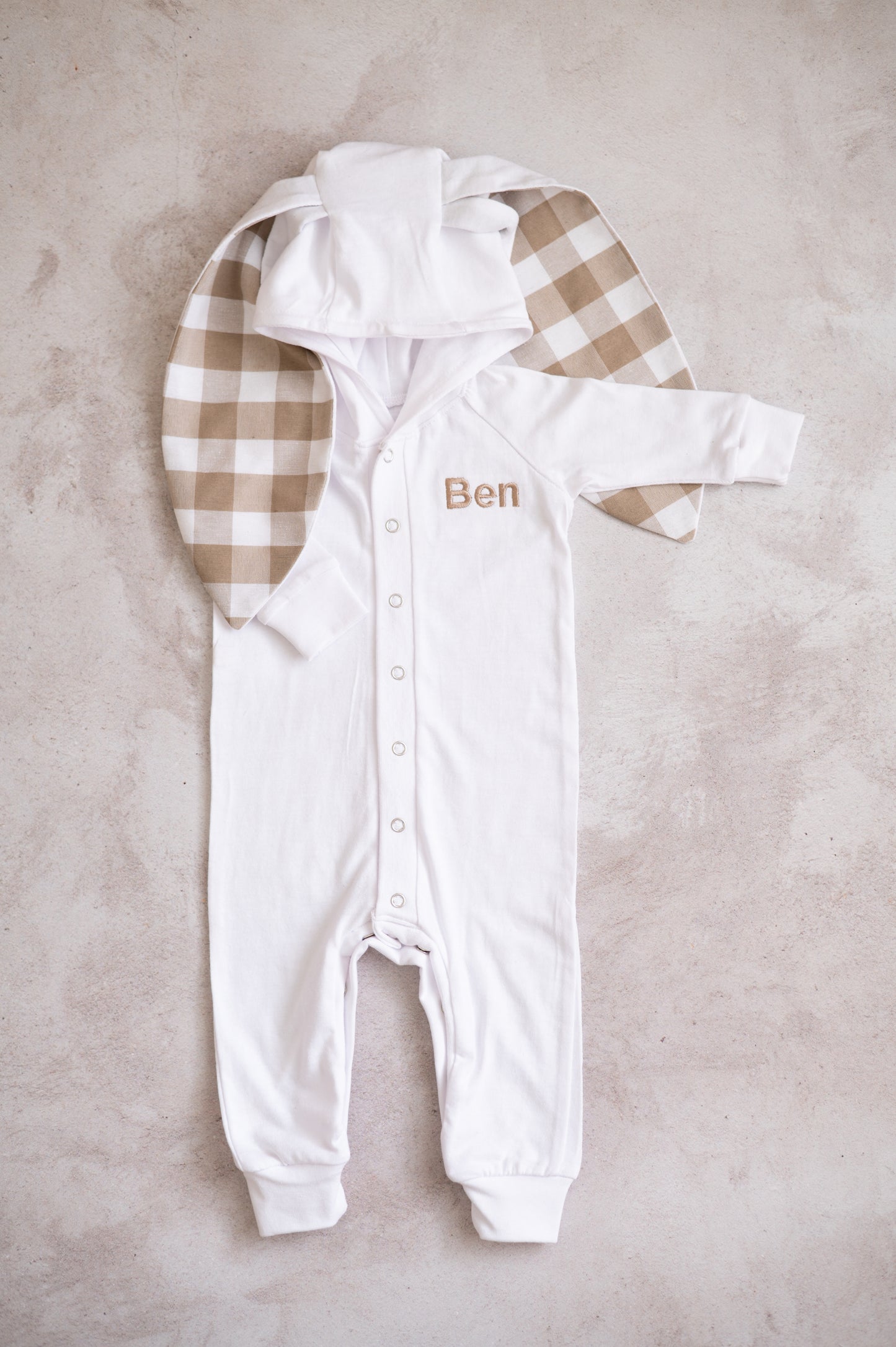 Personalised Bunny Hooded Romper with Xlarge ears