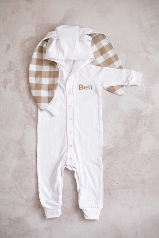 Personalised Bunny Hooded Romper with Xlarge ears