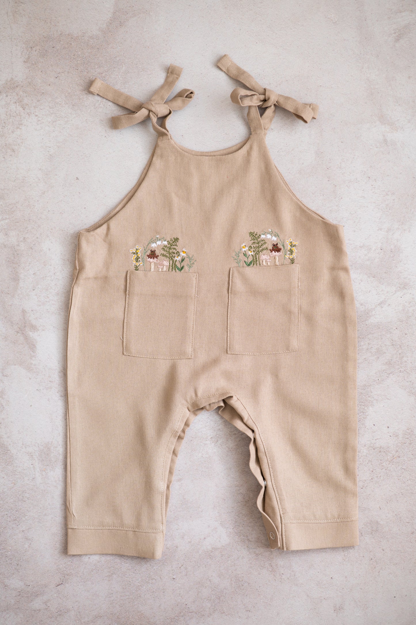 Embroidered Tie knot Romper- Forest Adventures (long)