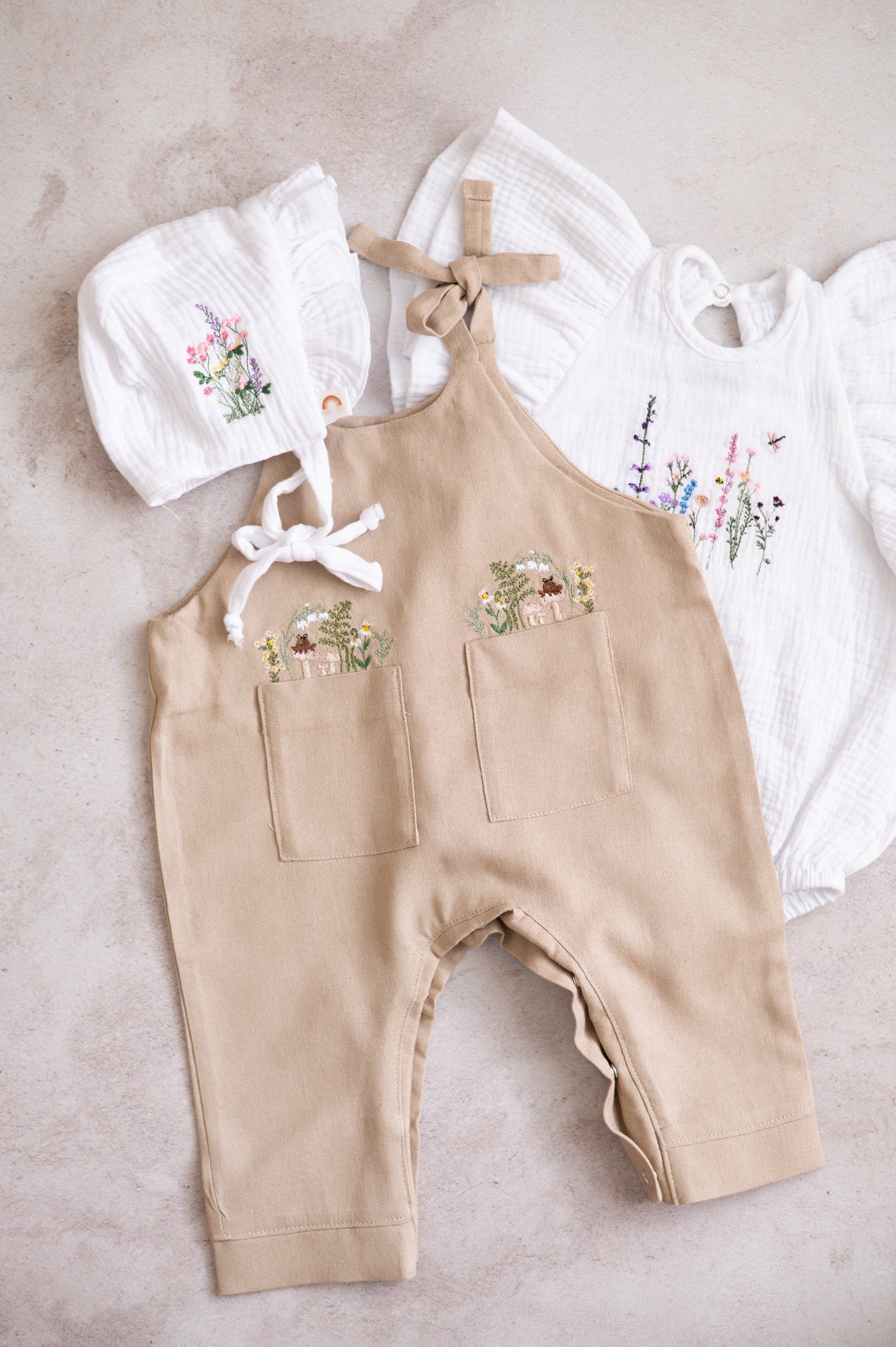 Embroidered Tie knot Romper- Forest Adventures (long)