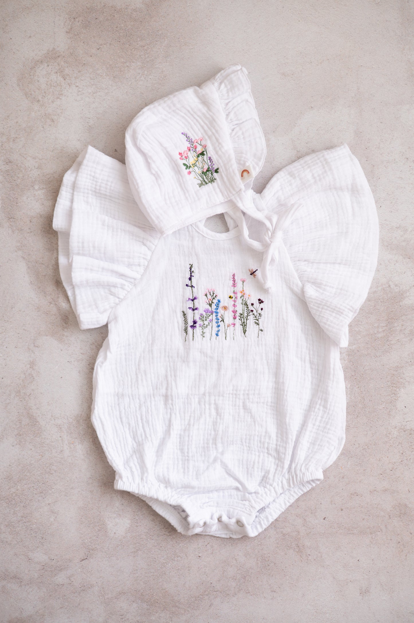 Little Swan Romper(only)- Wildflowers embroidery