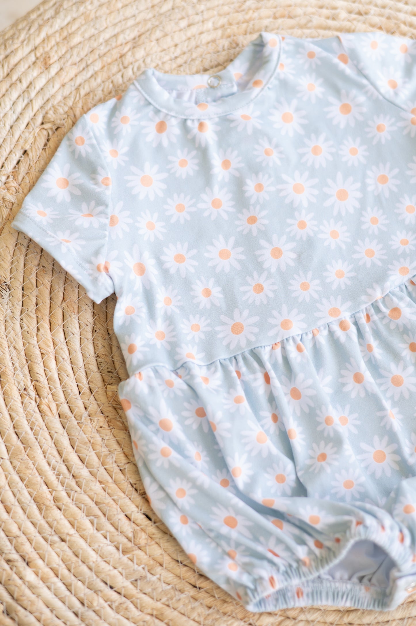 Peter Pan Romper- Sage and White Daisies