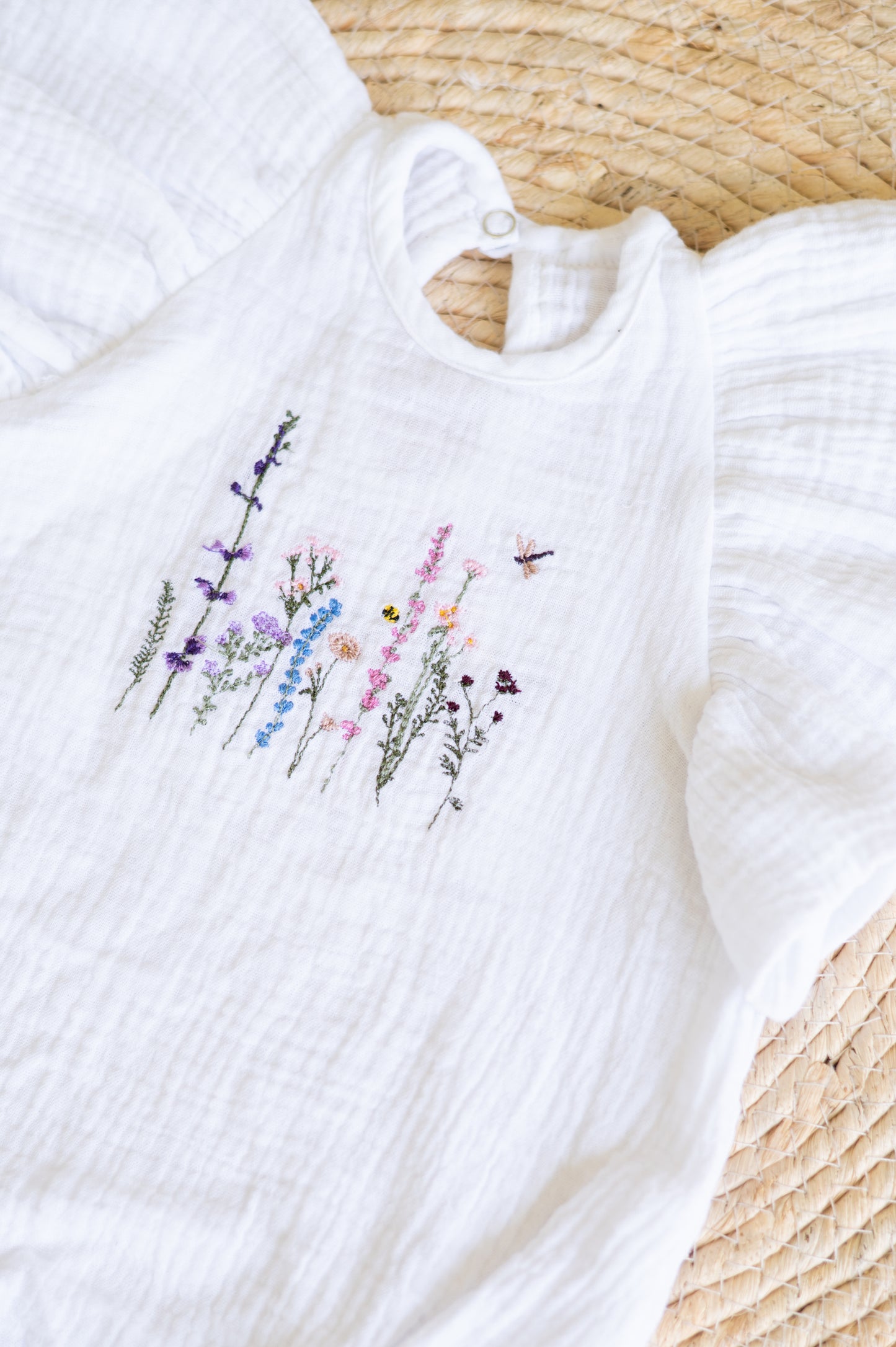 Little Swan Romper(only)- Wildflowers embroidery