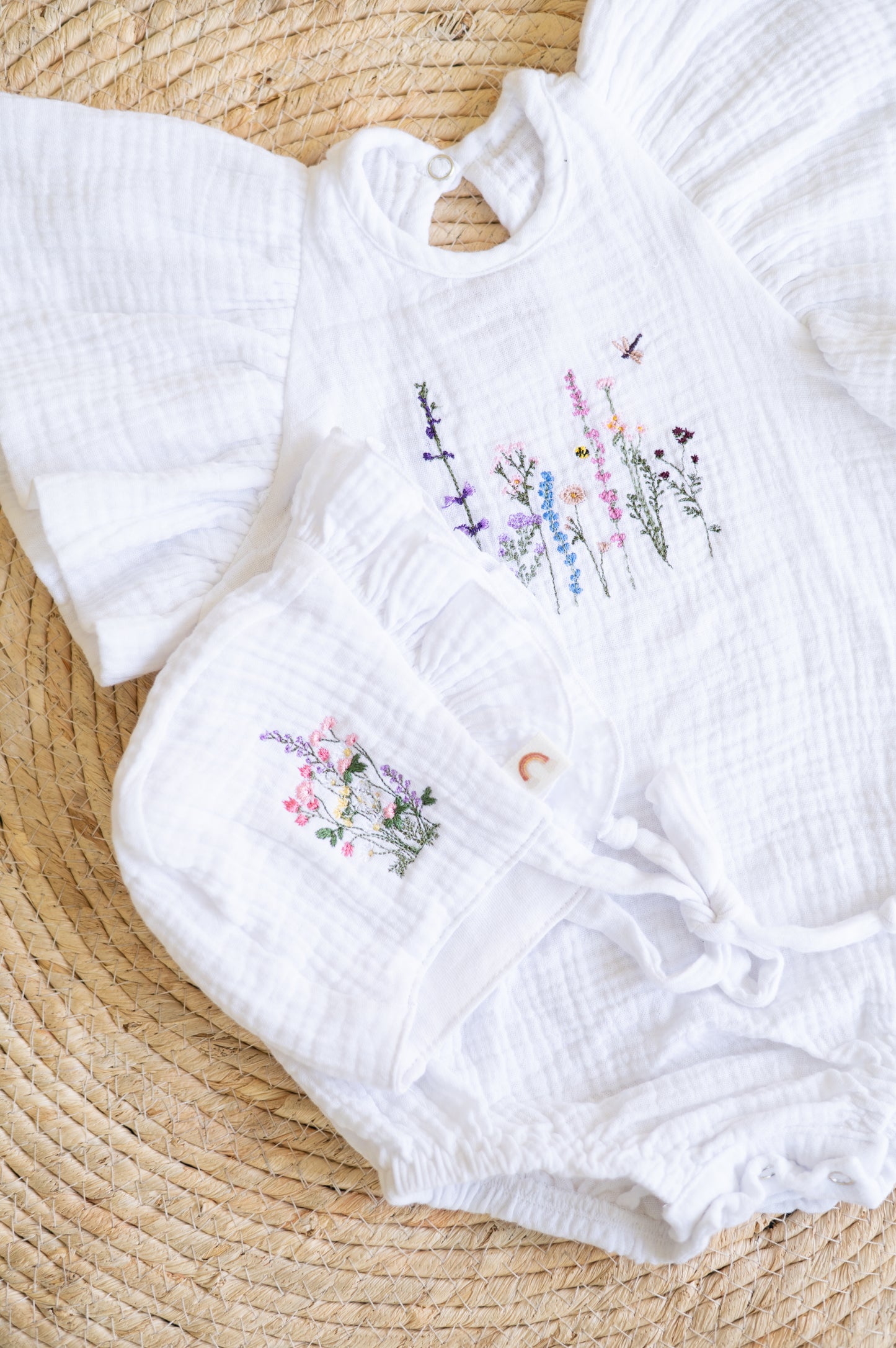 Little Swan Romper(only)- Wildflowers embroidery