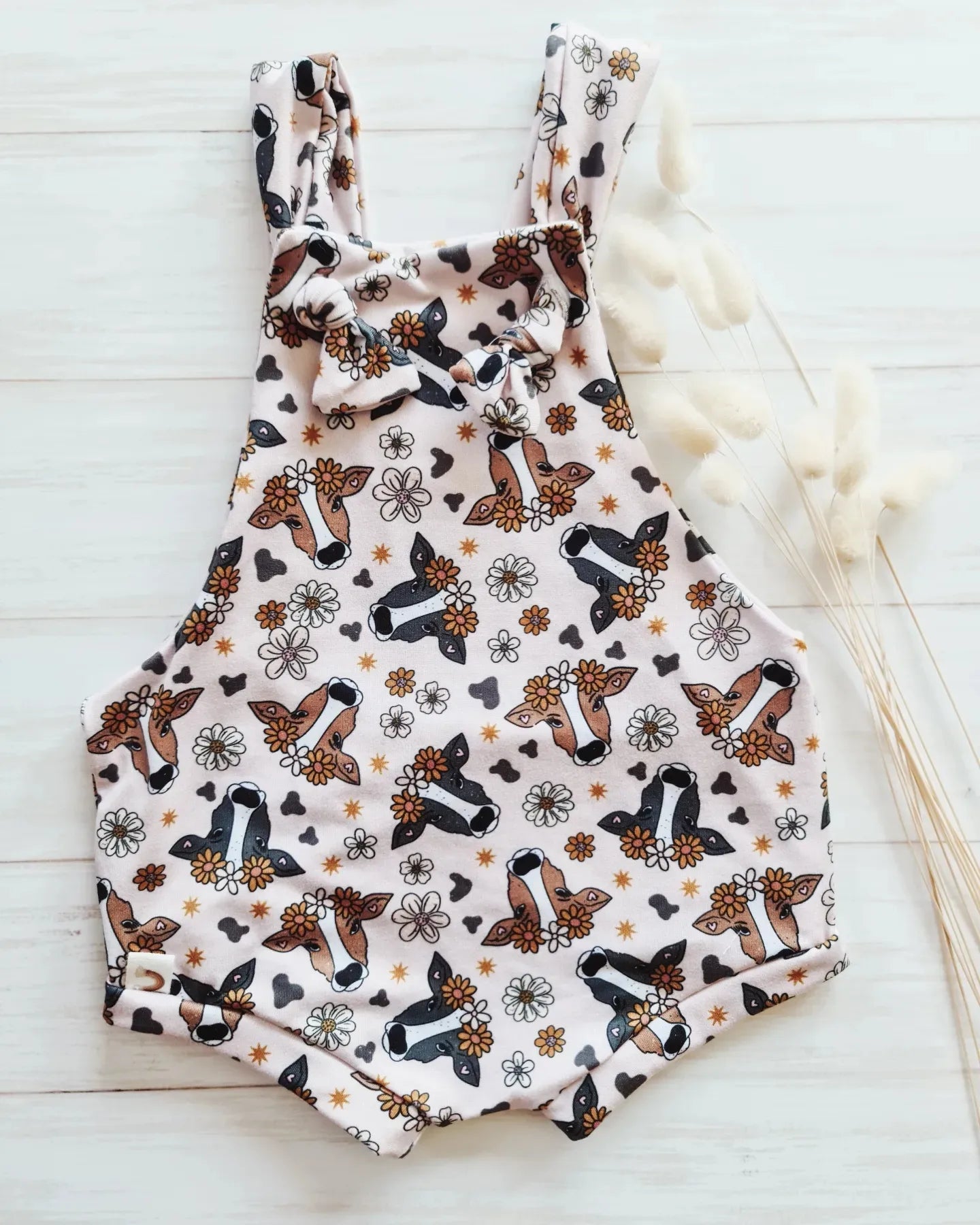 Overall Romper- Meadow Cows