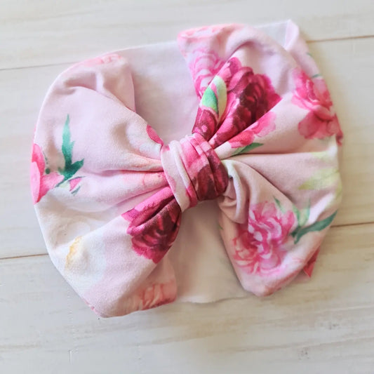 Big Bow Headband- Magenta Flowers