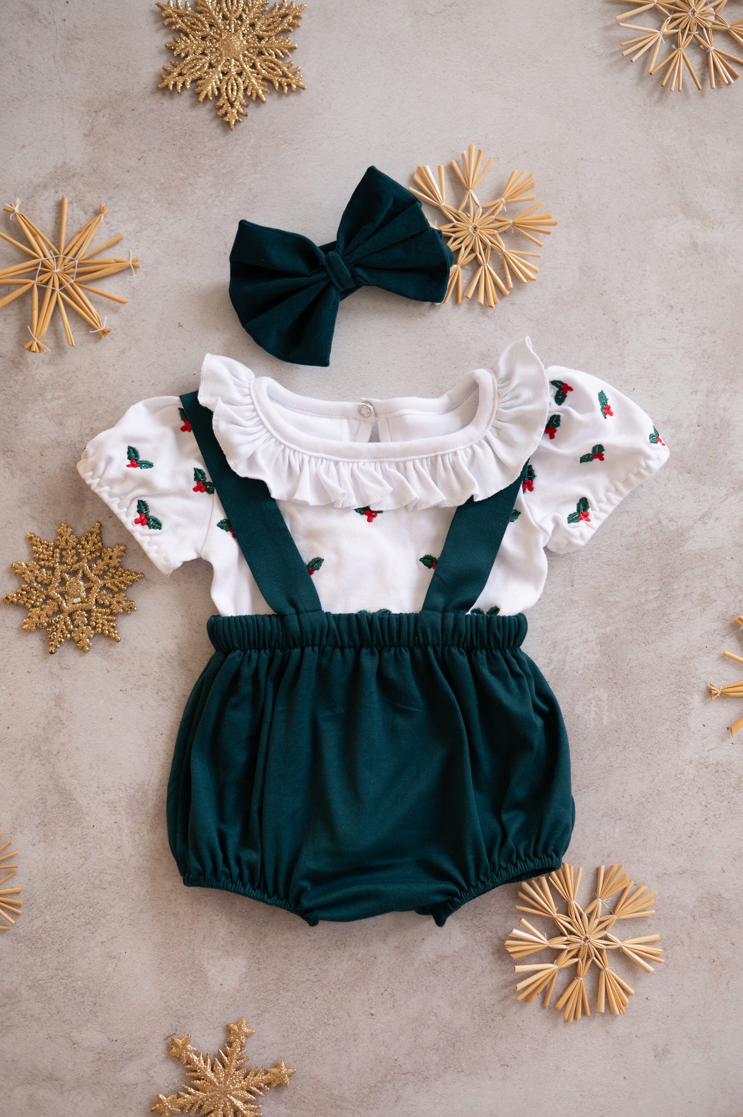 Embroidered Holly Suspender Set