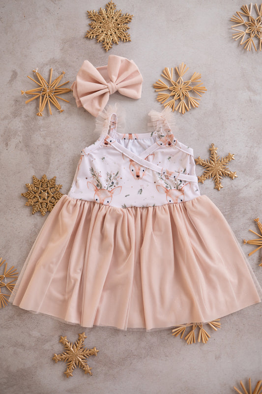 Cross over dress with tulle detail- Winter Deers
