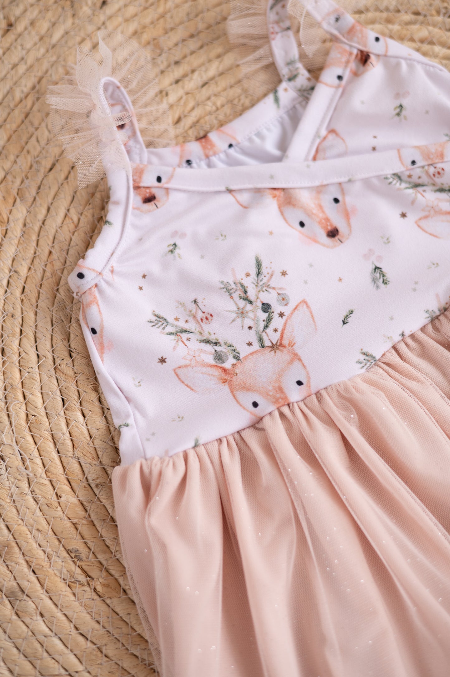 Cross over dress with tulle detail- Winter Deers