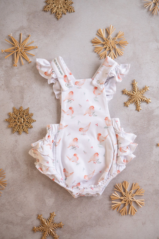 Frilly Christmas Romper-Robin