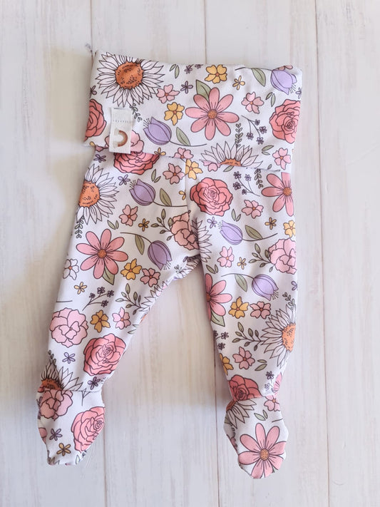 Fold over Leggings with Footies- Retro Flowers