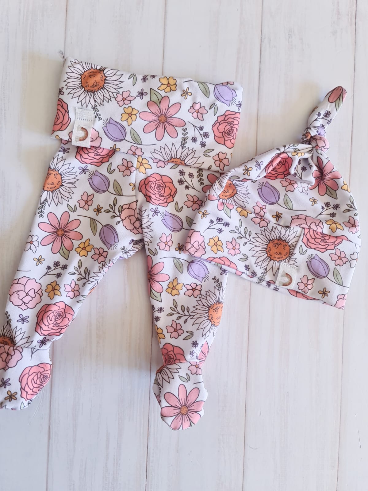 Fold over Leggings with Footies- Retro Flowers