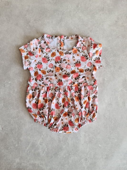 Peter Pan Romper- Pink and Mustard Flowers