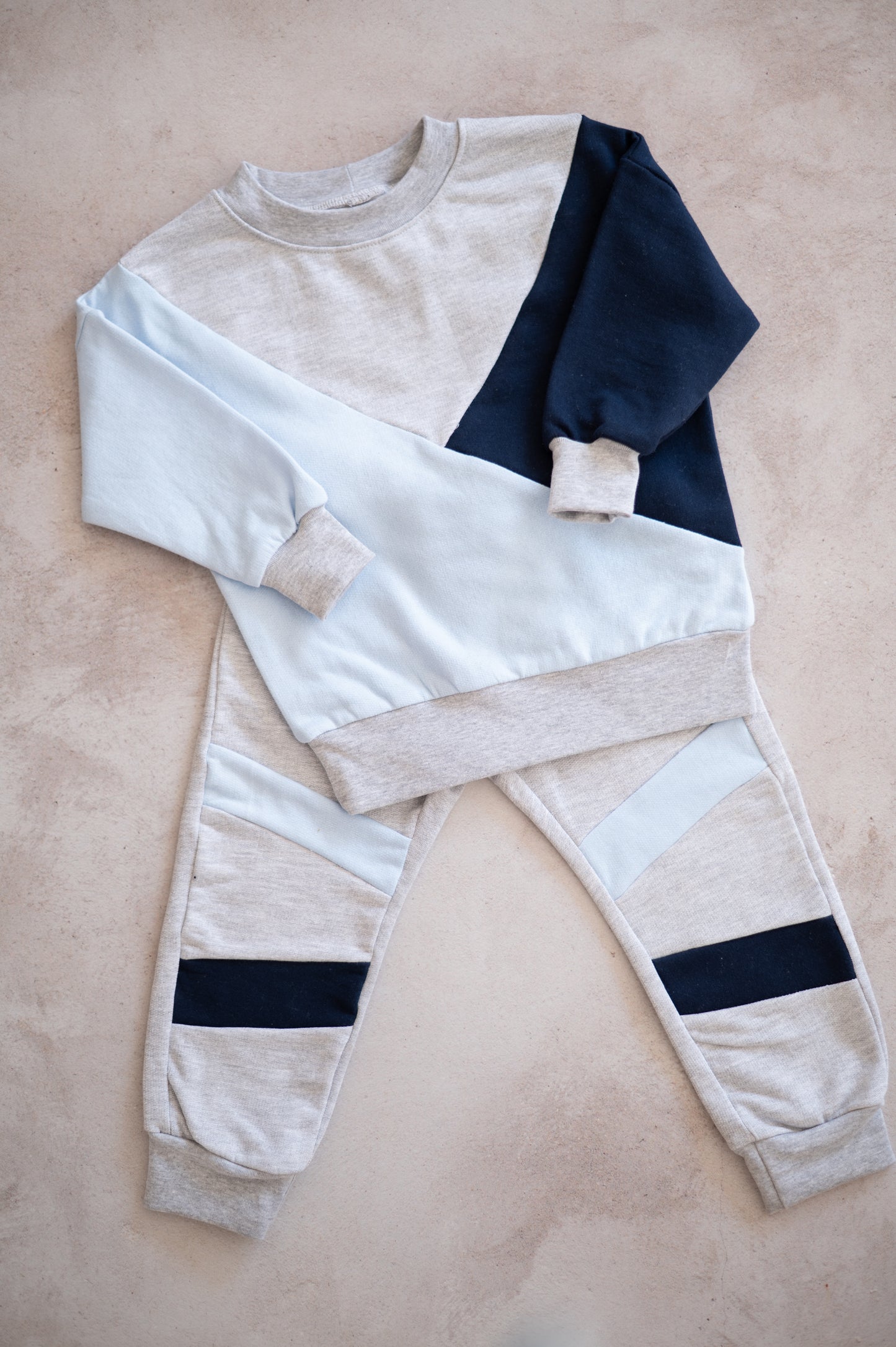 Color Block Tracksuit set- Navy, Light blue and Grey