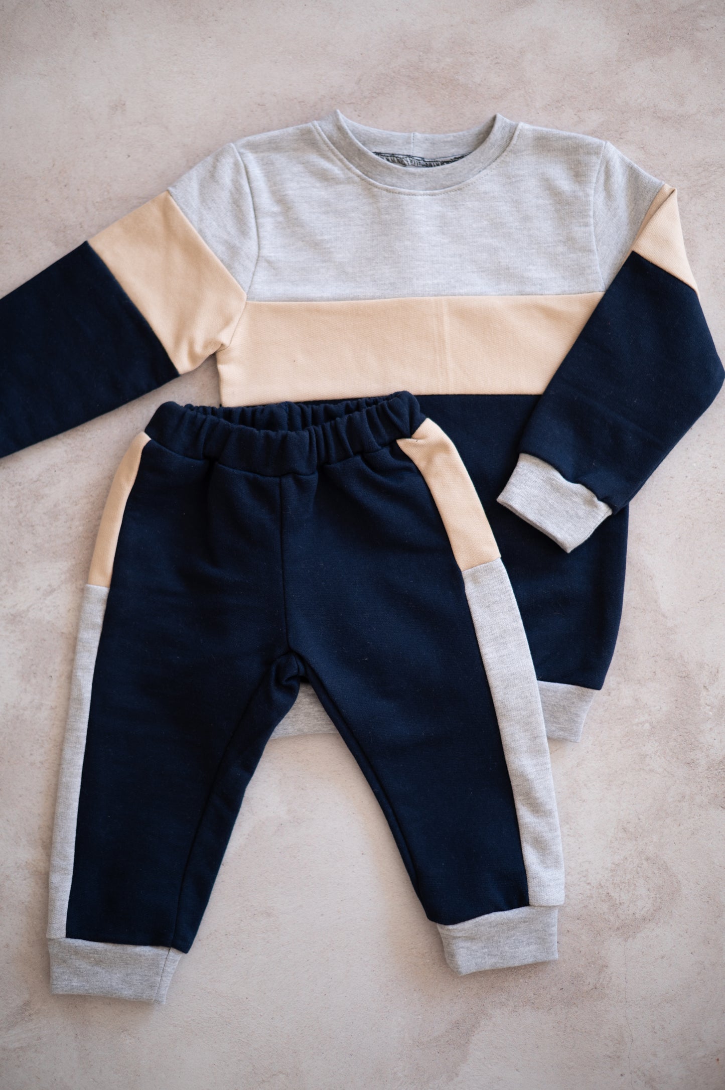 Color Block Tracksuit set- Navy, Stone and Grey