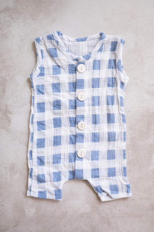 Hunter Romper- Checkered Blue