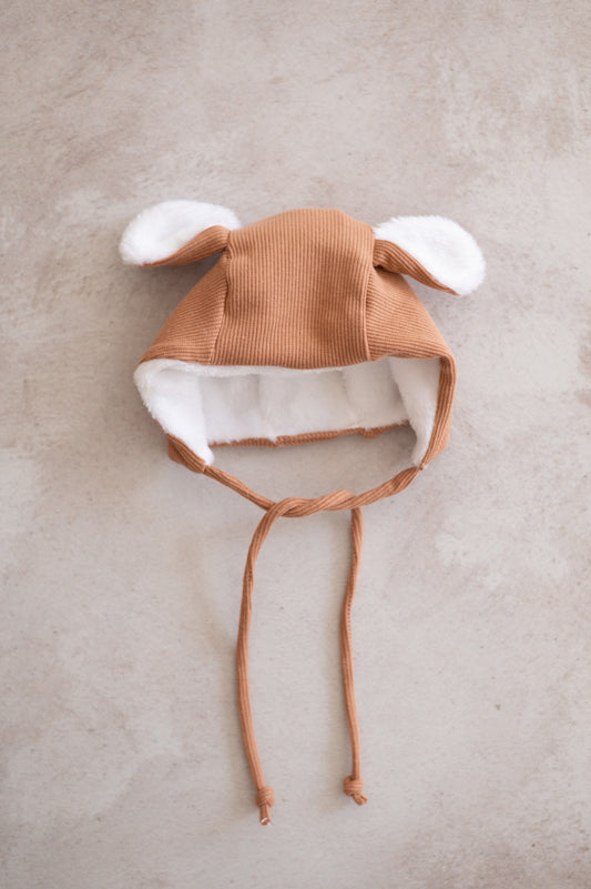 Bear Bonnet Hat- Chocolate Rib