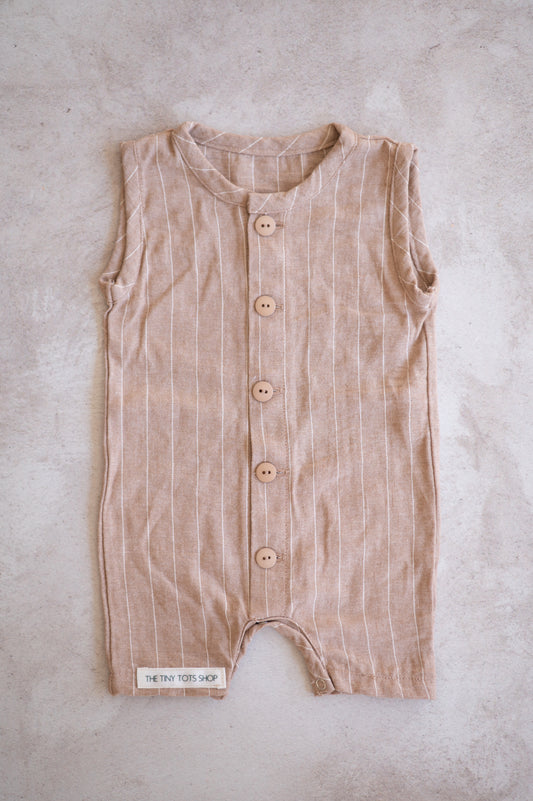 Hunter Romper- Brown and White Stripes