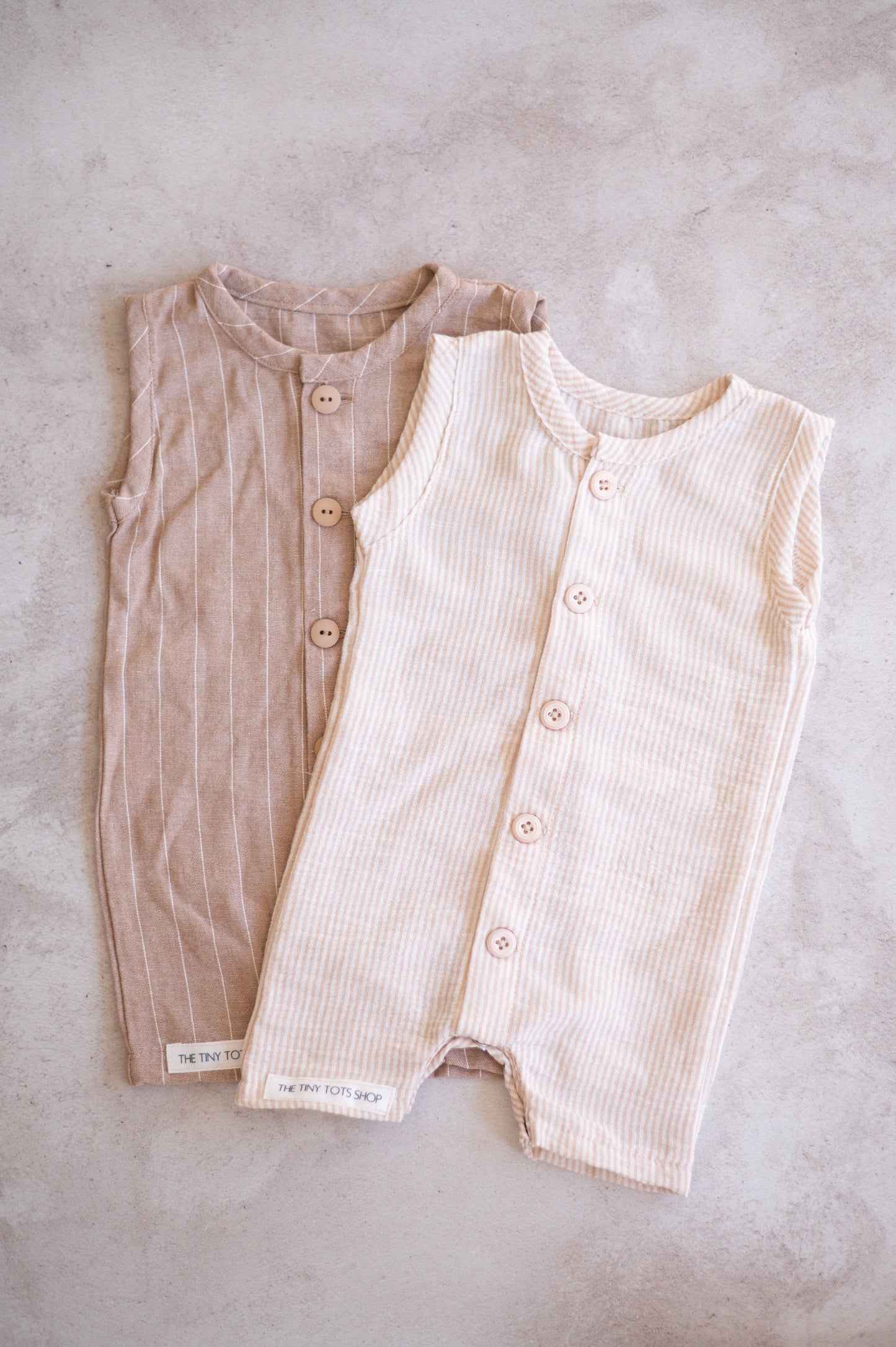 Hunter Romper- Brown and White Stripes