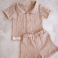 Boys Linen Set-Brown and White Stripes