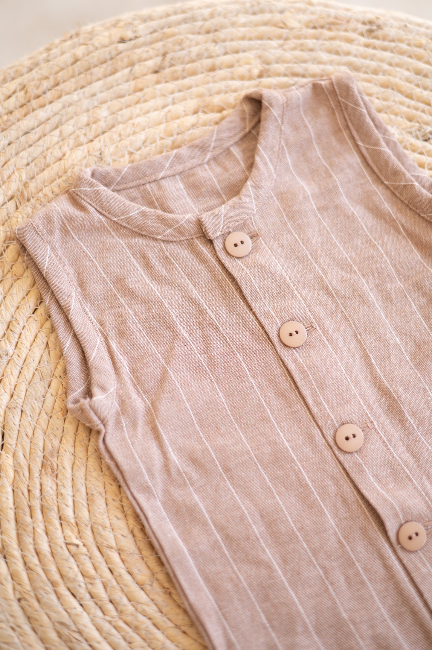 Hunter Romper- Brown and White Stripes