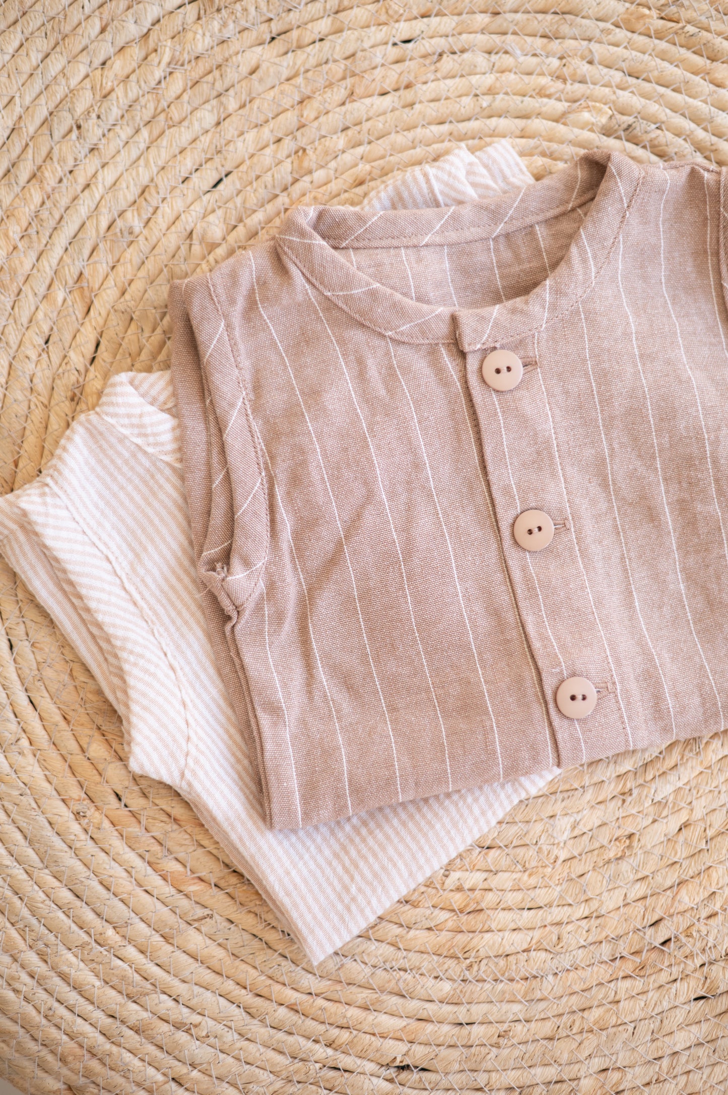 Hunter Romper- Brown and White Stripes