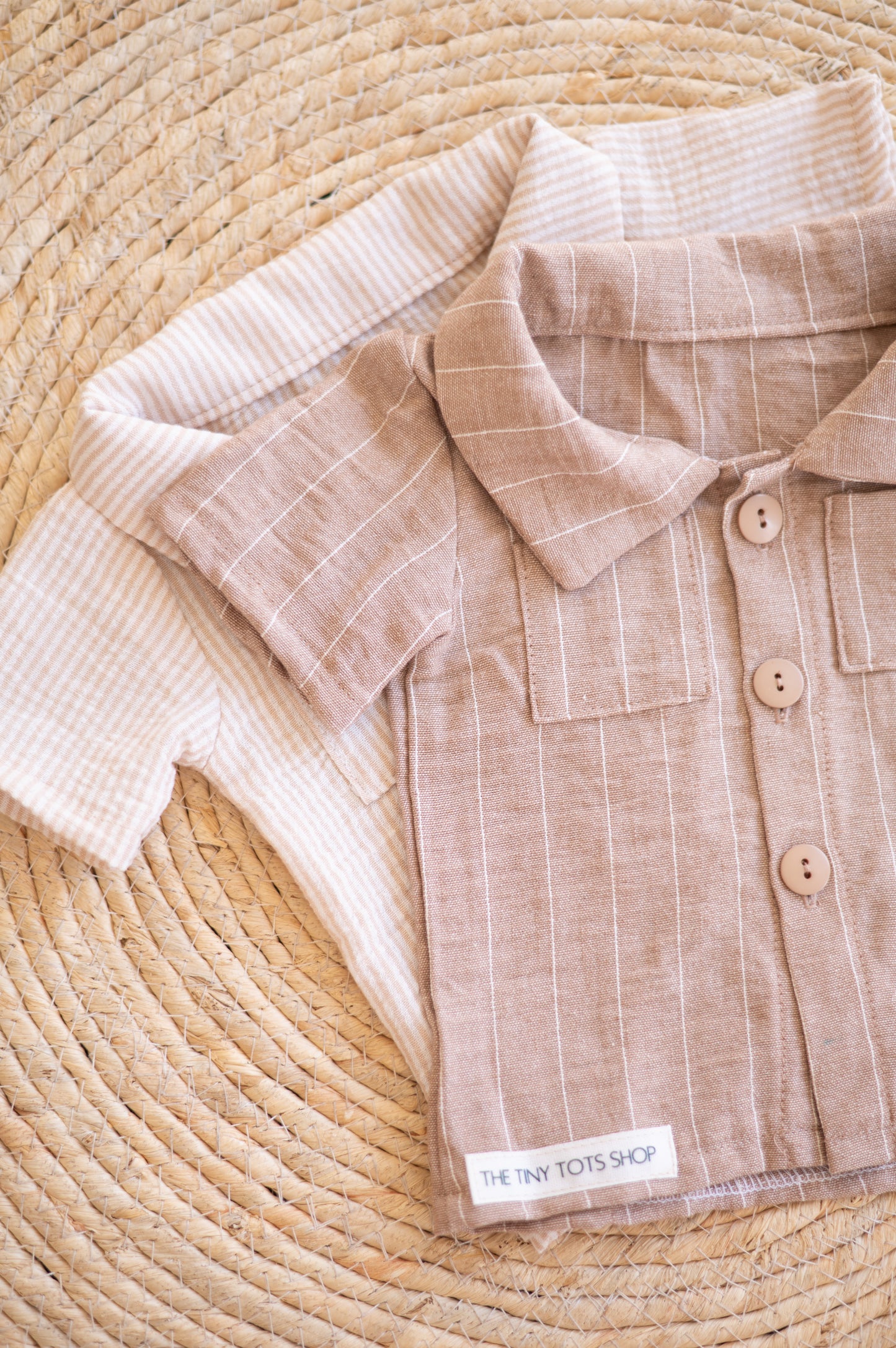 Boys Linen Set-Brown and White Stripes