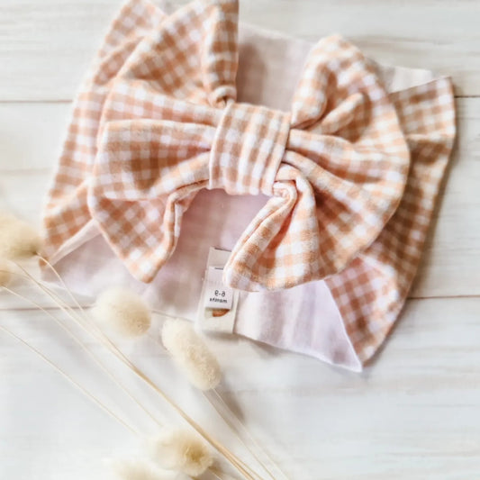 Big Bow Headband- Checkered Orange