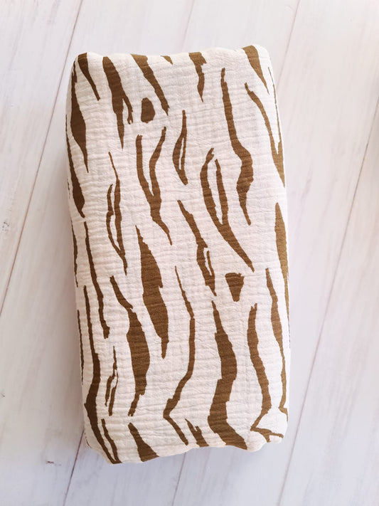 Muslin Swaddle Blanket- Beige Tiger Stripes