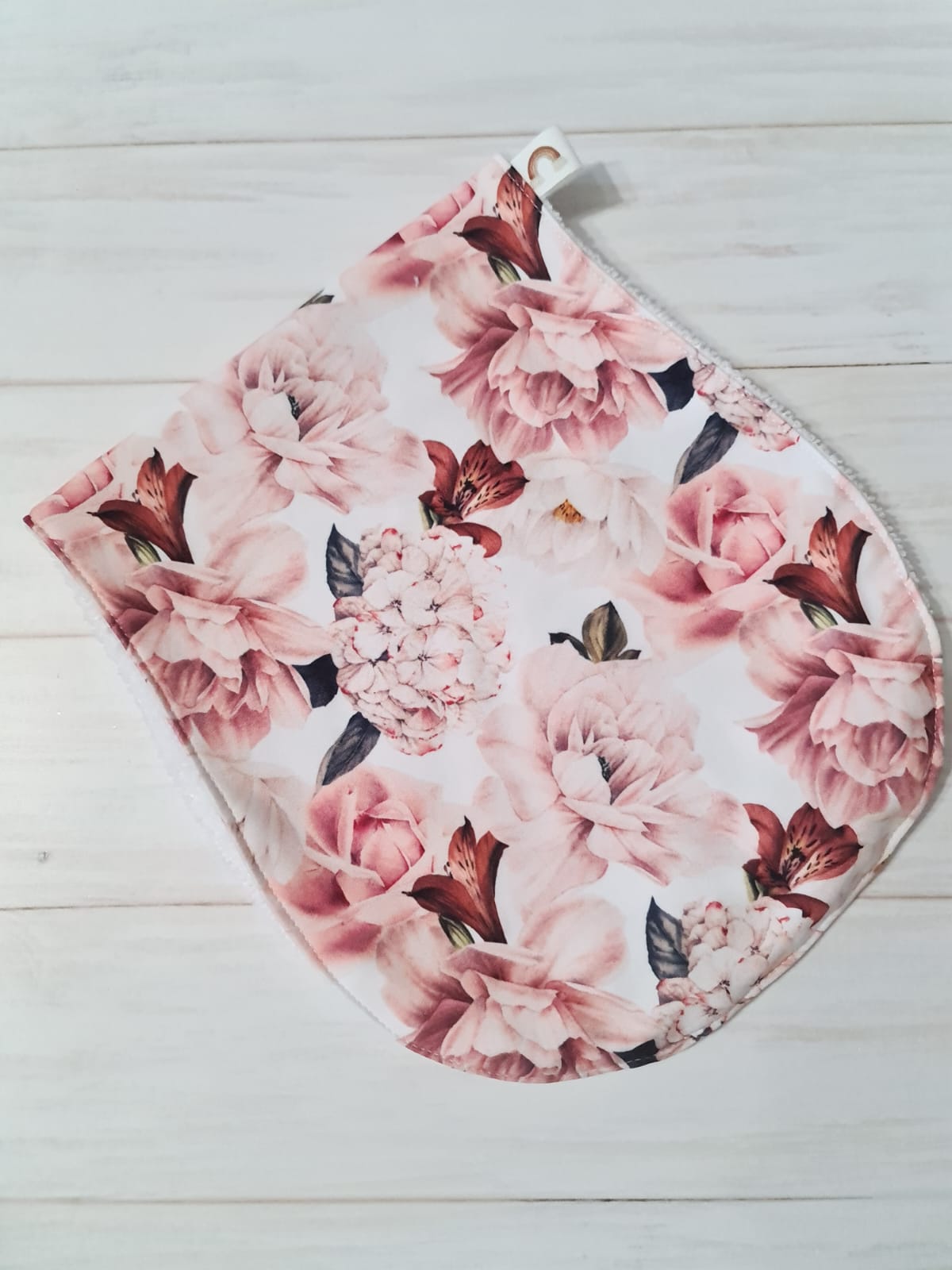 Burp Cloth- Pink and White Peonies (with absorbent toweling)