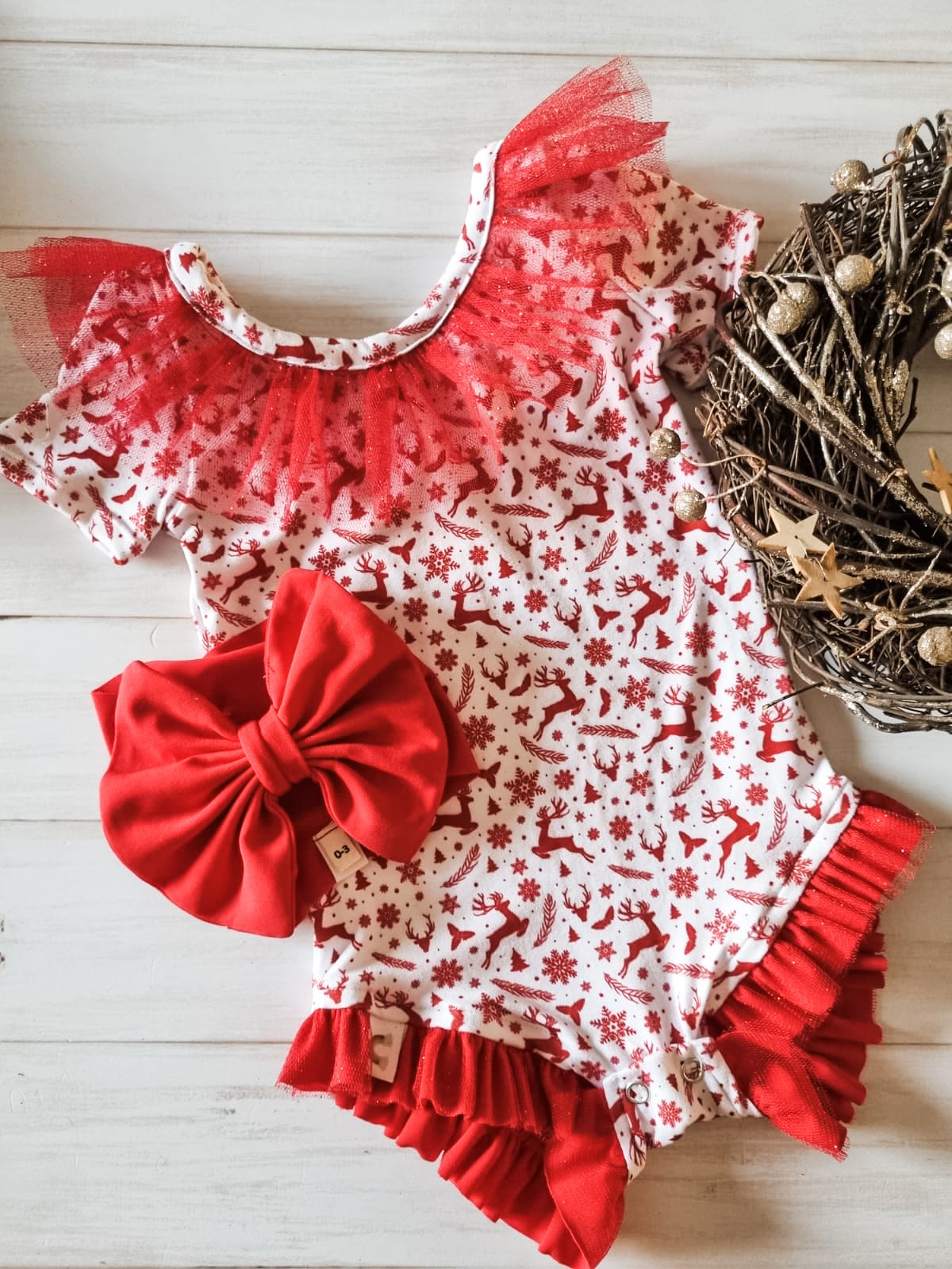 Christmas Tulle Bodysuit-  Red Christmas