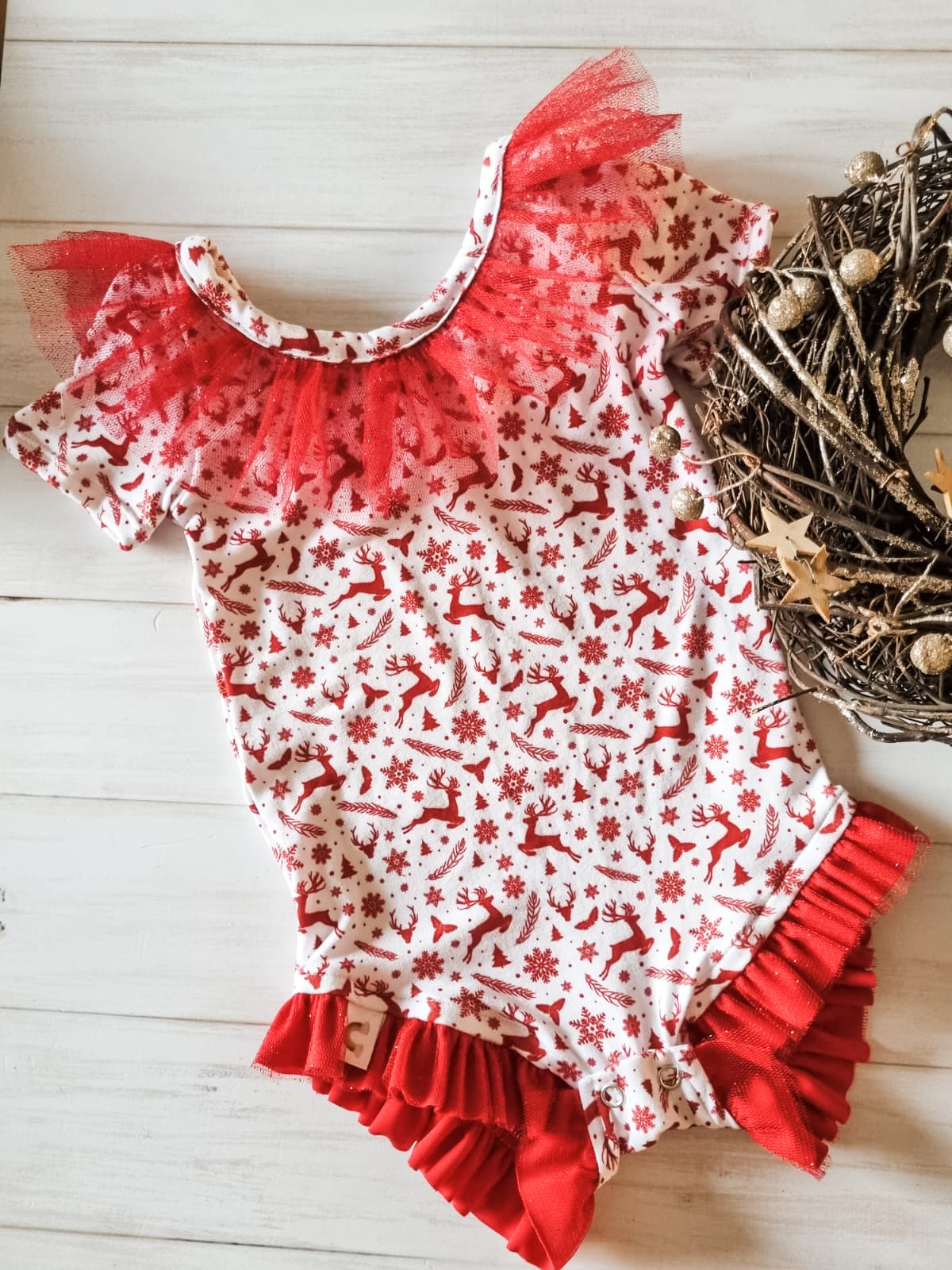 Christmas Tulle Bodysuit-  Red Christmas