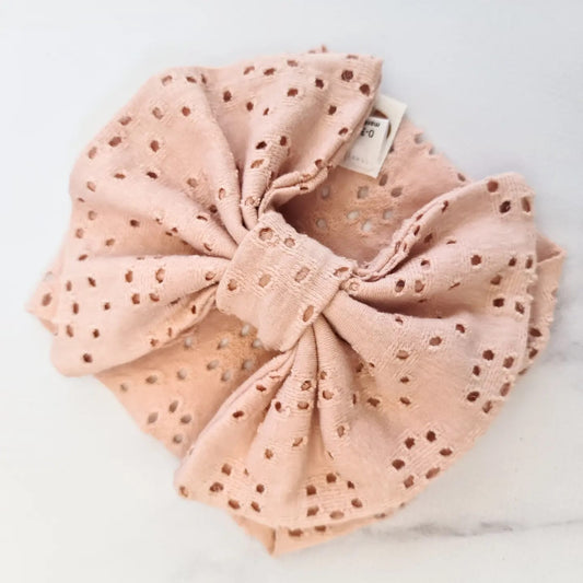 Big Bow Headband- Embroidered Pink