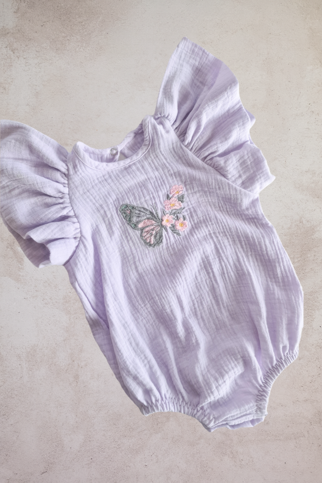 Purple Swan romper with Butterfly Embroidery
