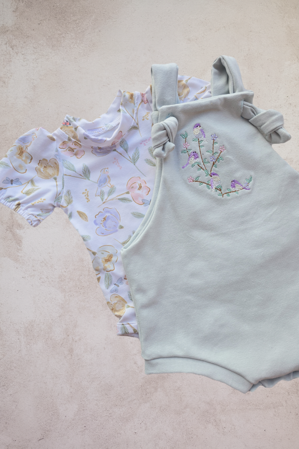 Overall romper with Embroidery detail- Sage