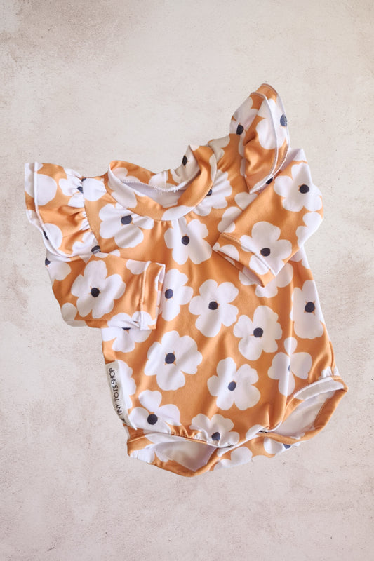 Double Frill Sleeved Bodysuit- Retro Daisies
