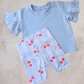 Girls Matching Cherry set with Coral Flutter Shirt