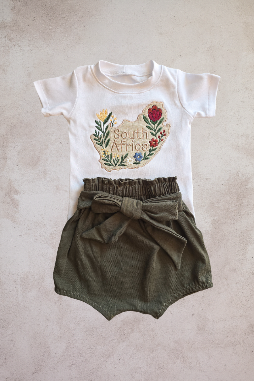 South African Embroidered map with floral motif (T shirt only)