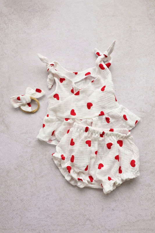 Tie knot Set- Red Hearts ( 3 pc Set)