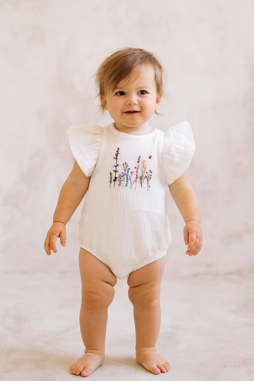 Little Swan Romper(only)- Wildflowers embroidery