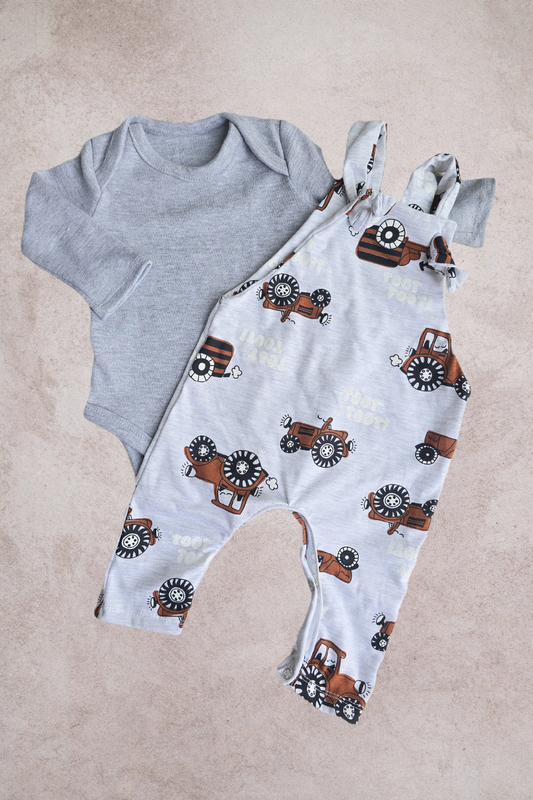 Overall Romper set- Tractors