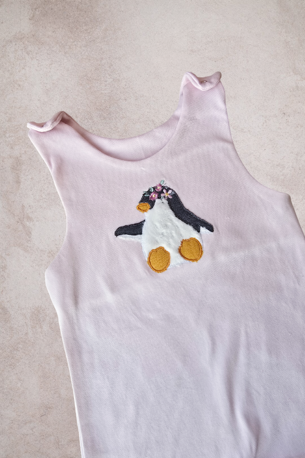 Short Romper- Pink Penguin applique