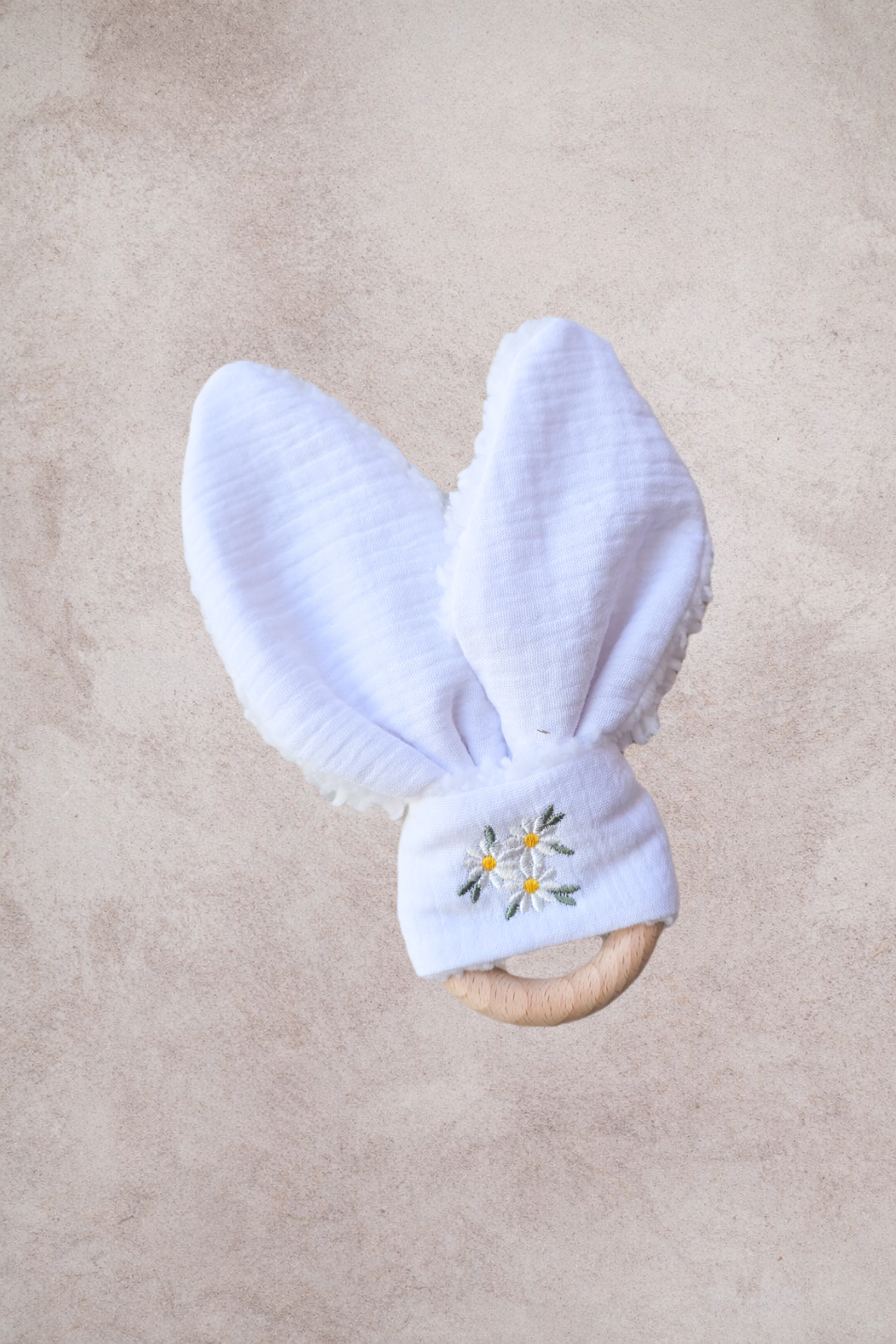 Bunny Ear Theether with Diasy Embroidered Detail