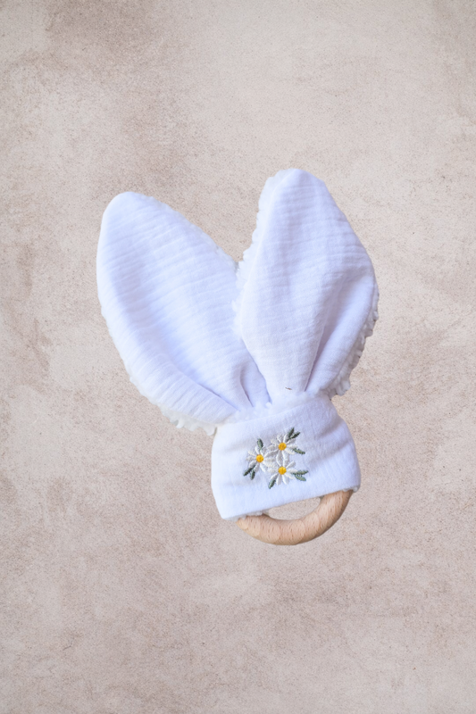 Bunny Ear Theether with Diasy Embroidered Detail