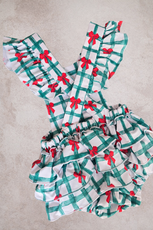 Frilly Christmas Romper- Christmas Plaids