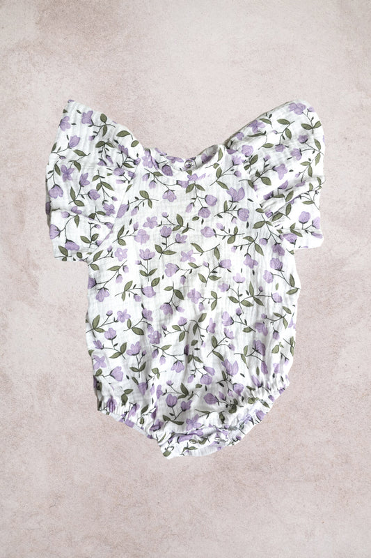Swan Romper-Purple Ditsy