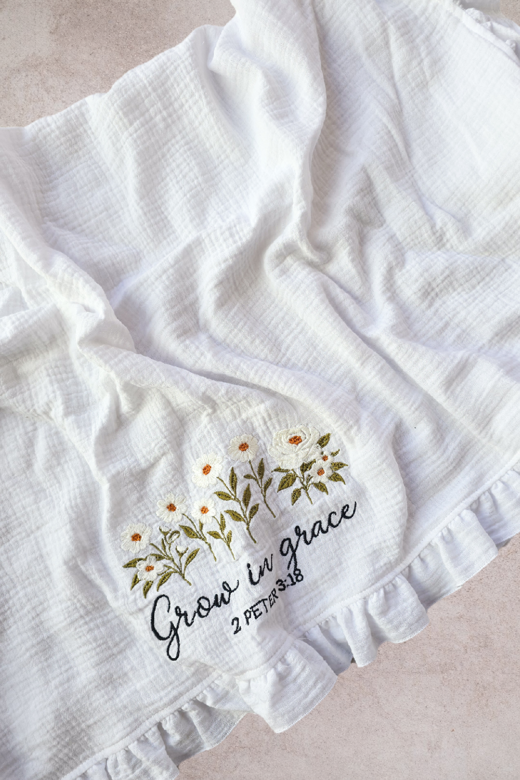Grow in Grace Frilly Embroidered Blanket