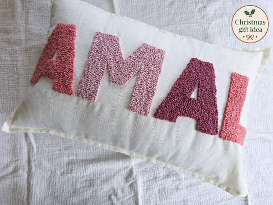 Personalised Scatter cushion cover with punch needle detail